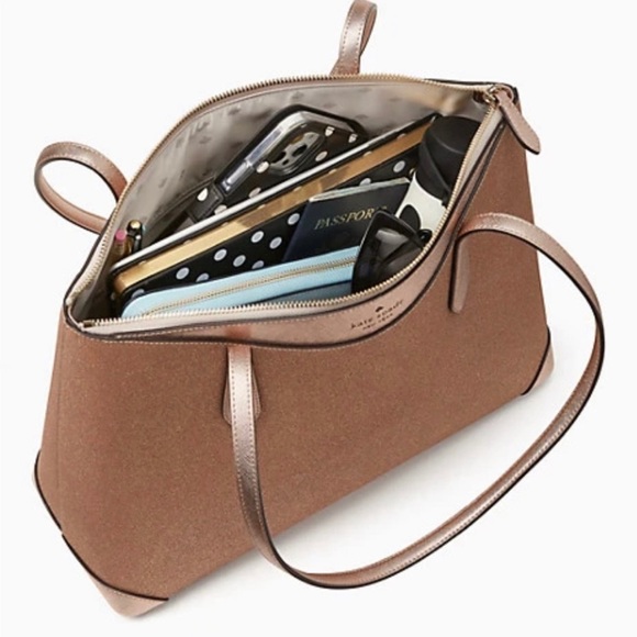 Kate Spade Lola Shimmy Glitter Rose Gold Holiday Tote Bag - Picture 4 of 14